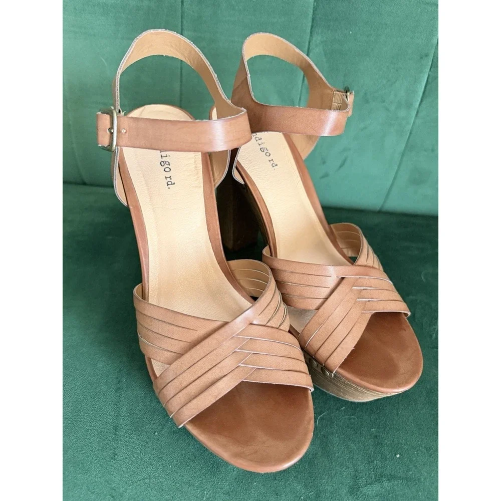 Indigo rd. Platform Sandals Womens 10 Brown Strappy Block Heel‎ Studded